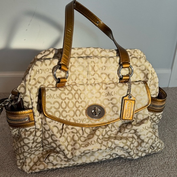 COACH Op Art C Coated Signature Cream Gold Addison Baby Diaper Large Tote Bag. - Picture 5 of 6